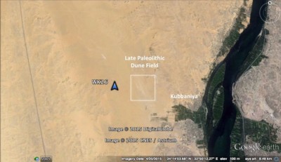 Figure 1. Wadi Kubbaniya, the Late Paleolithic dune field and WK26.